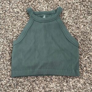 Aerie Green Ribbed Crop Tank Top